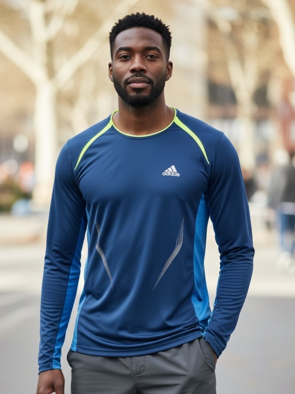 Adidas Navy and Neon Yellow Performance Top